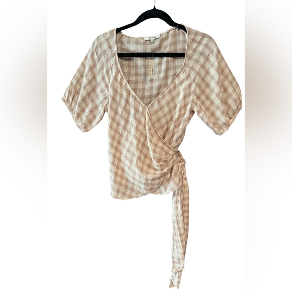 Madewell Sweetheart Wrap Top Gingham Top Size Medium New - Picture 3 of 10
